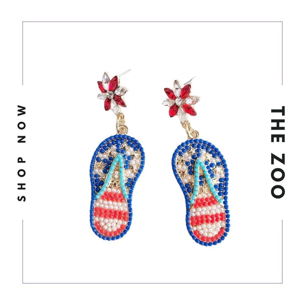 Patriotic Flip Flop Rhinestone‎ Earrings